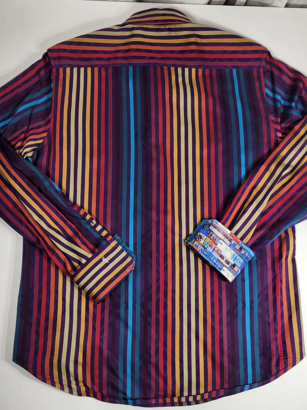 Robert Graham Men’s Multicolor Striped Dress Shirt - Purple/Blue/Gold